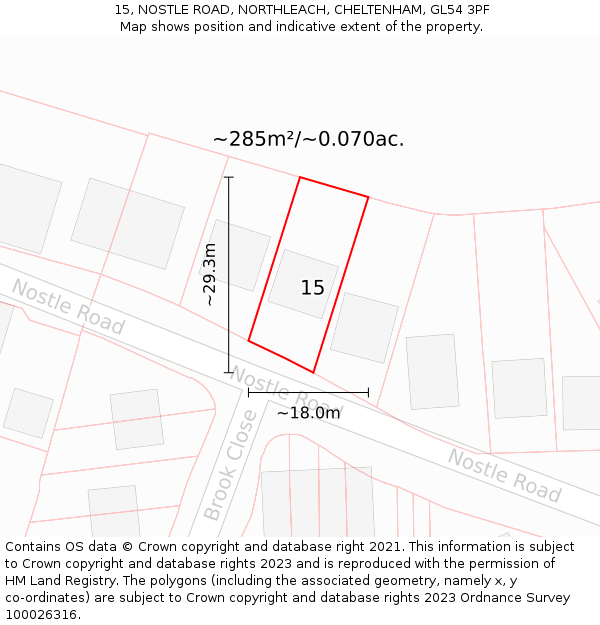 15, NOSTLE ROAD, NORTHLEACH, CHELTENHAM, GL54 3PF: Plot and title map