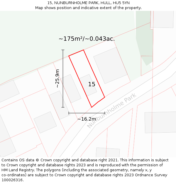 15, NUNBURNHOLME PARK, HULL, HU5 5YN: Plot and title map