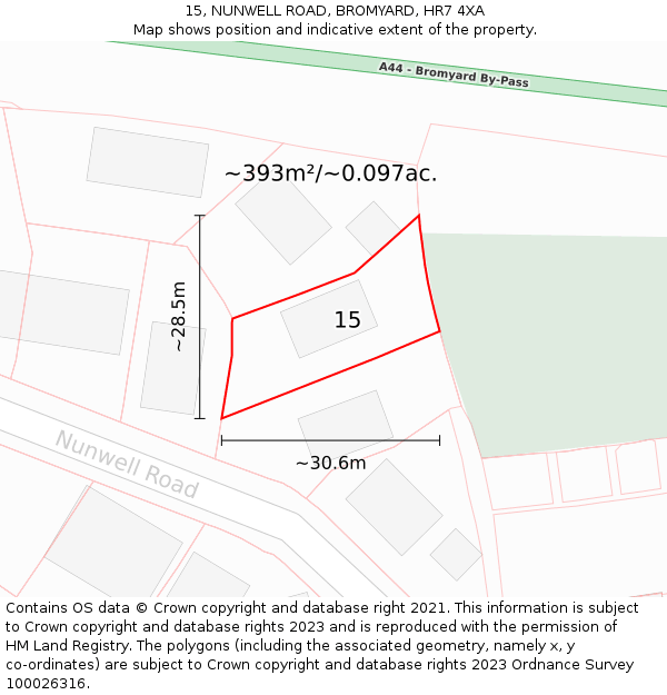 15, NUNWELL ROAD, BROMYARD, HR7 4XA: Plot and title map