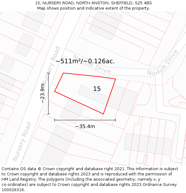 15, NURSERY ROAD, NORTH ANSTON, SHEFFIELD, S25 4BS: Plot and title map