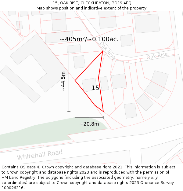 15, OAK RISE, CLECKHEATON, BD19 4EQ: Plot and title map