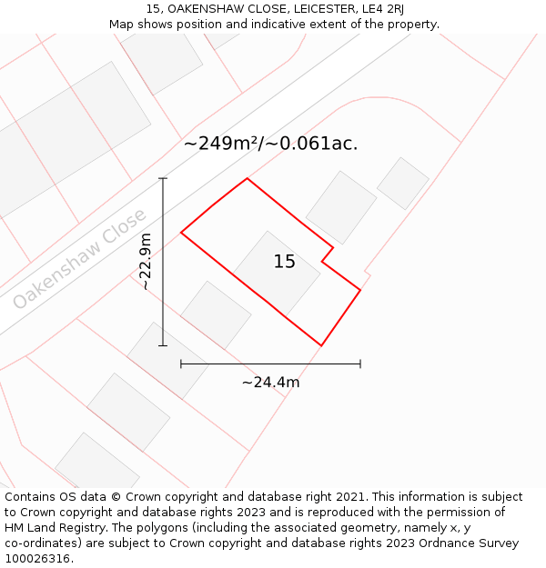 15, OAKENSHAW CLOSE, LEICESTER, LE4 2RJ: Plot and title map