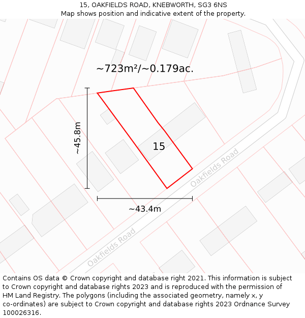 15, OAKFIELDS ROAD, KNEBWORTH, SG3 6NS: Plot and title map