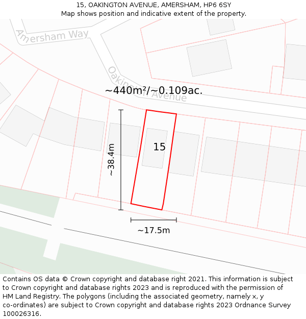 15, OAKINGTON AVENUE, AMERSHAM, HP6 6SY: Plot and title map