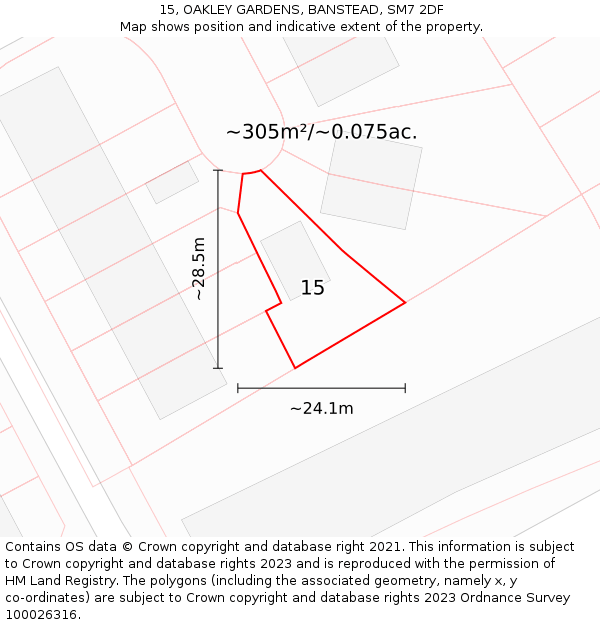 15, OAKLEY GARDENS, BANSTEAD, SM7 2DF: Plot and title map