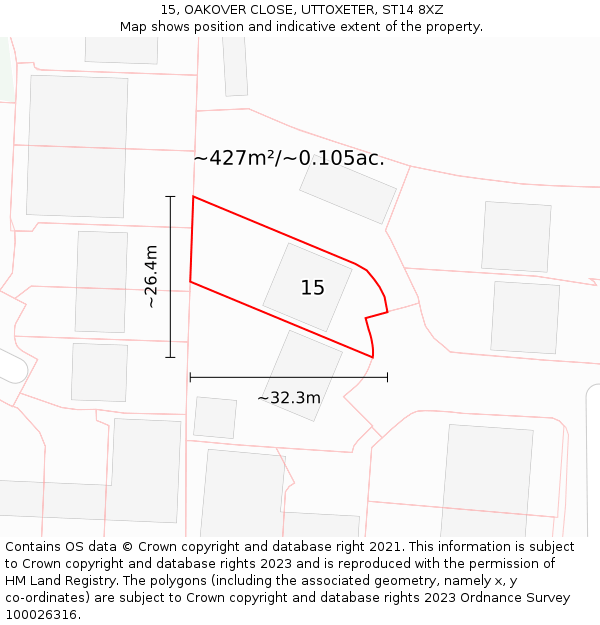 15, OAKOVER CLOSE, UTTOXETER, ST14 8XZ: Plot and title map