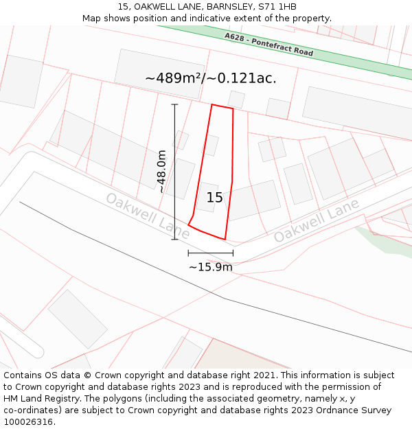 15, OAKWELL LANE, BARNSLEY, S71 1HB: Plot and title map