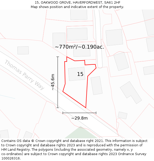 15, OAKWOOD GROVE, HAVERFORDWEST, SA61 2HF: Plot and title map