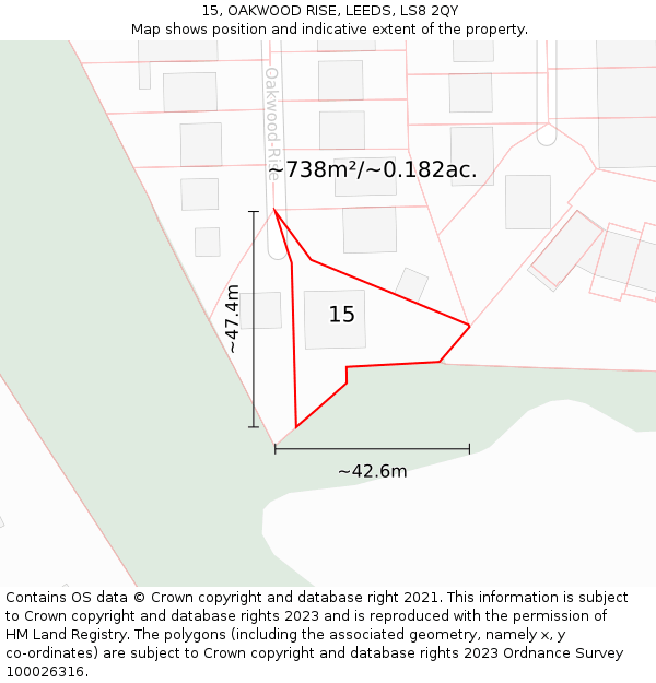 15, OAKWOOD RISE, LEEDS, LS8 2QY: Plot and title map