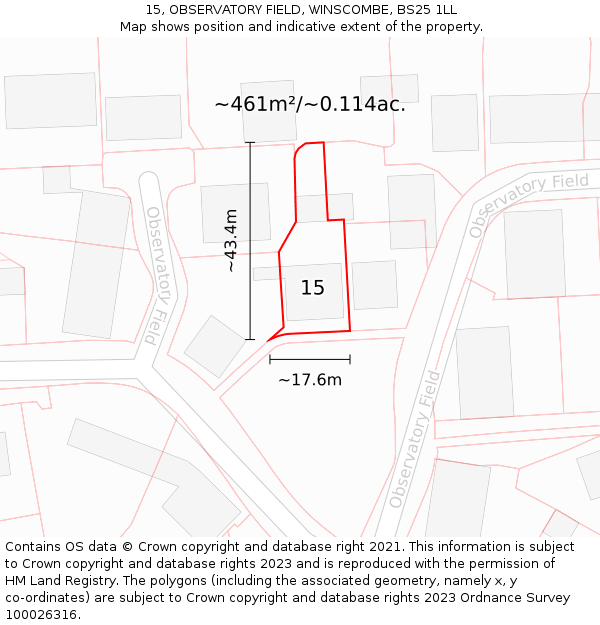 15, OBSERVATORY FIELD, WINSCOMBE, BS25 1LL: Plot and title map