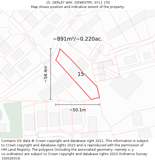 15, OERLEY WAY, OSWESTRY, SY11 1TD: Plot and title map