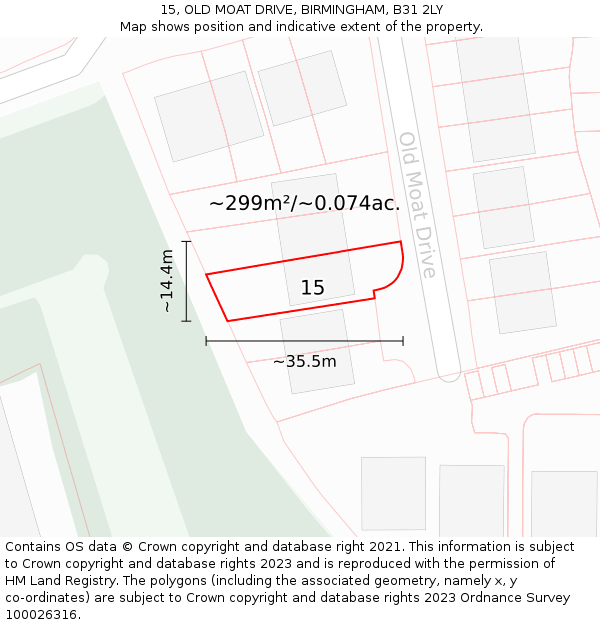 15, OLD MOAT DRIVE, BIRMINGHAM, B31 2LY: Plot and title map