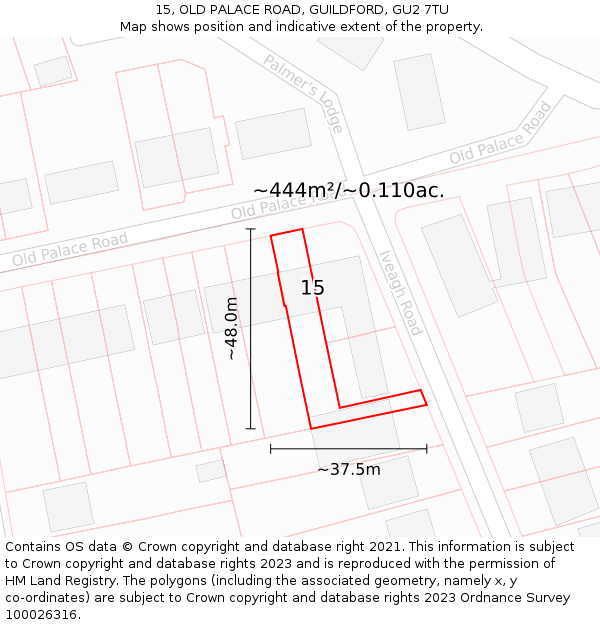 15, OLD PALACE ROAD, GUILDFORD, GU2 7TU: Plot and title map