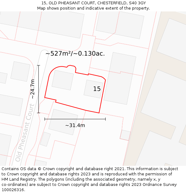 15, OLD PHEASANT COURT, CHESTERFIELD, S40 3GY: Plot and title map