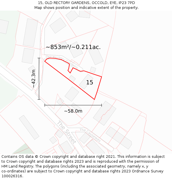 15, OLD RECTORY GARDENS, OCCOLD, EYE, IP23 7PD: Plot and title map