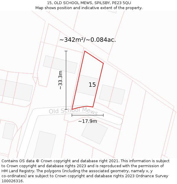 15, OLD SCHOOL MEWS, SPILSBY, PE23 5QU: Plot and title map