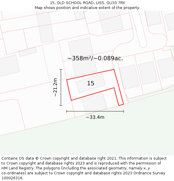 15, OLD SCHOOL ROAD, LISS, GU33 7RX: Plot and title map