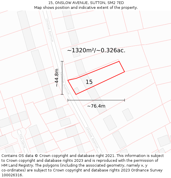 15, ONSLOW AVENUE, SUTTON, SM2 7ED: Plot and title map