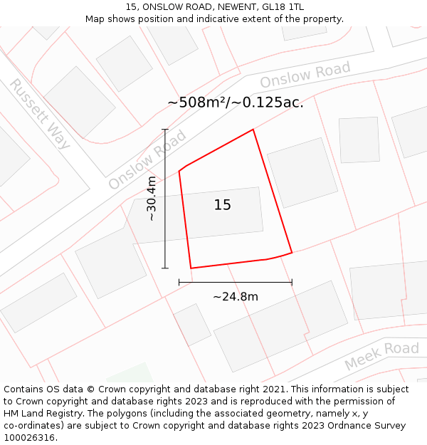 15, ONSLOW ROAD, NEWENT, GL18 1TL: Plot and title map