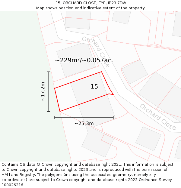 15, ORCHARD CLOSE, EYE, IP23 7DW: Plot and title map