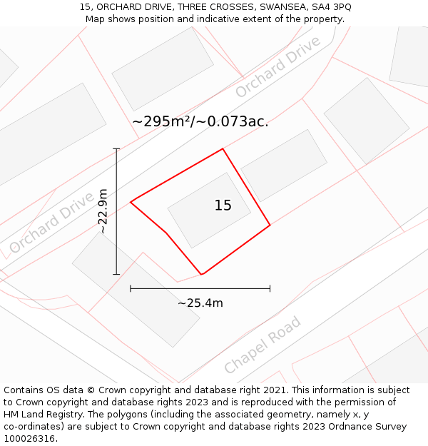15, ORCHARD DRIVE, THREE CROSSES, SWANSEA, SA4 3PQ: Plot and title map