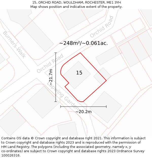 15, ORCHID ROAD, WOULDHAM, ROCHESTER, ME1 3YH: Plot and title map