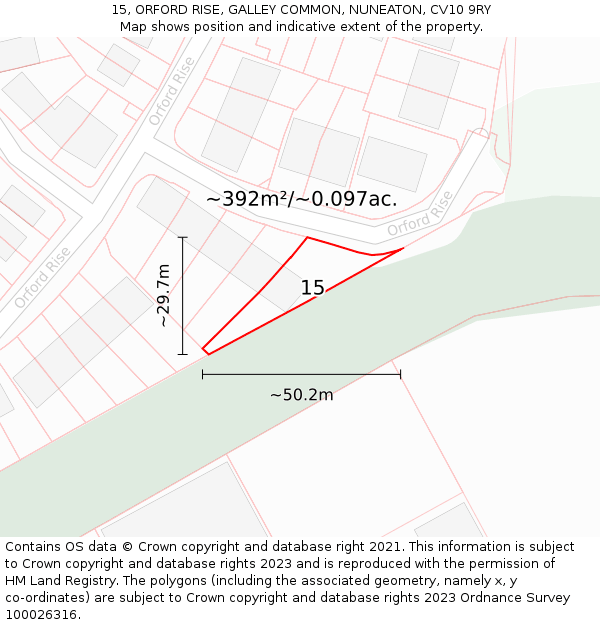 15, ORFORD RISE, GALLEY COMMON, NUNEATON, CV10 9RY: Plot and title map