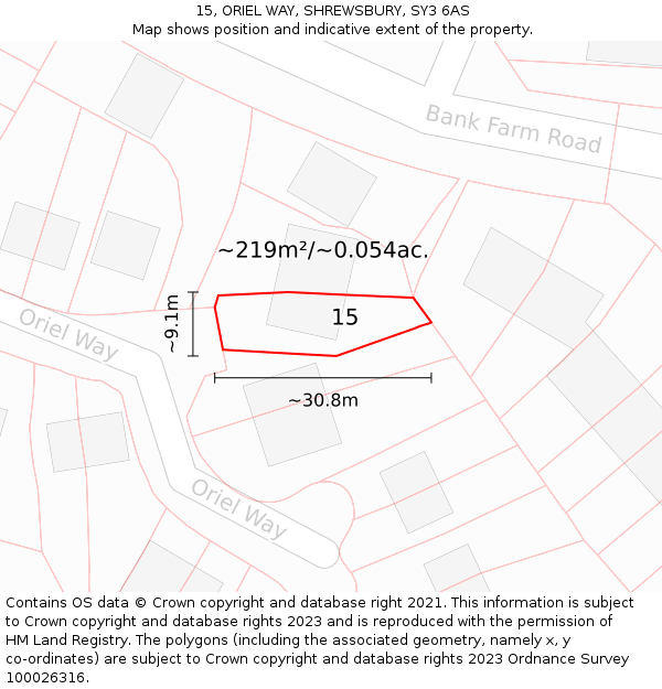 15, ORIEL WAY, SHREWSBURY, SY3 6AS: Plot and title map