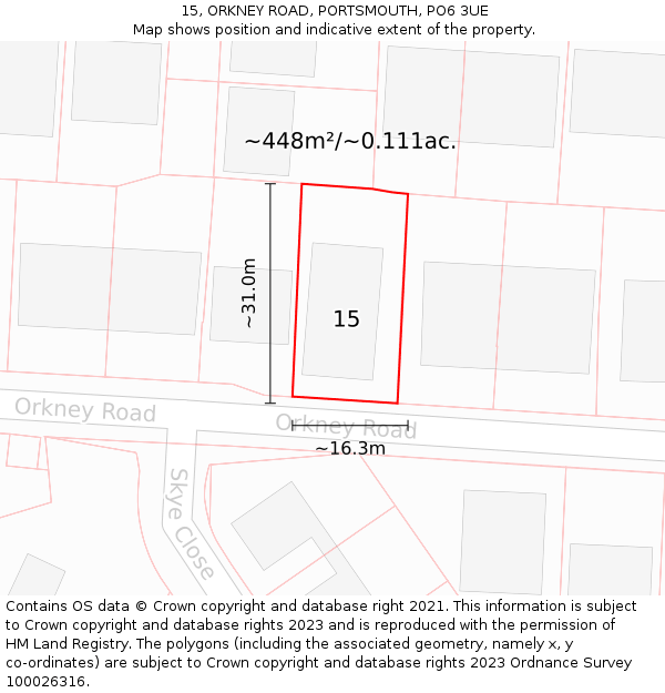 15, ORKNEY ROAD, PORTSMOUTH, PO6 3UE: Plot and title map