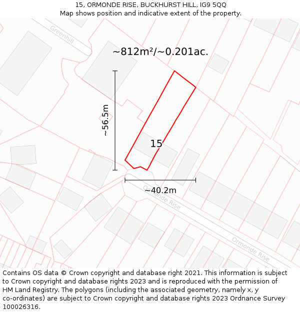 15, ORMONDE RISE, BUCKHURST HILL, IG9 5QQ: Plot and title map