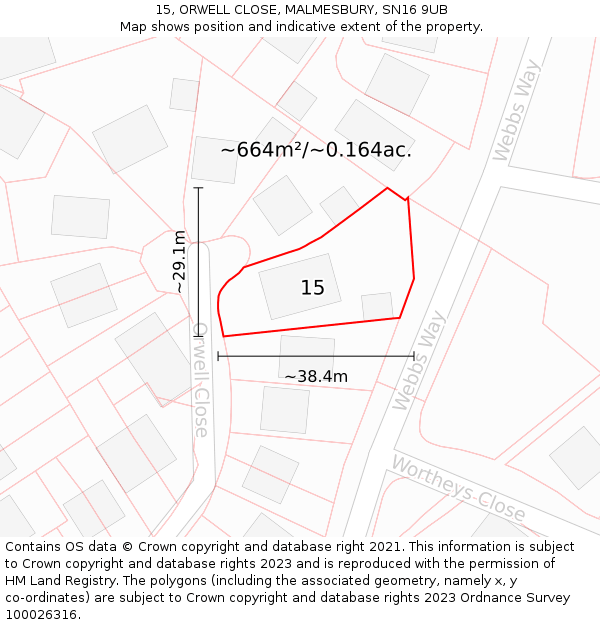 15, ORWELL CLOSE, MALMESBURY, SN16 9UB: Plot and title map