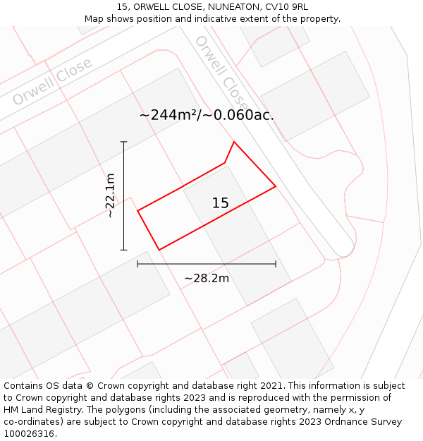 15, ORWELL CLOSE, NUNEATON, CV10 9RL: Plot and title map