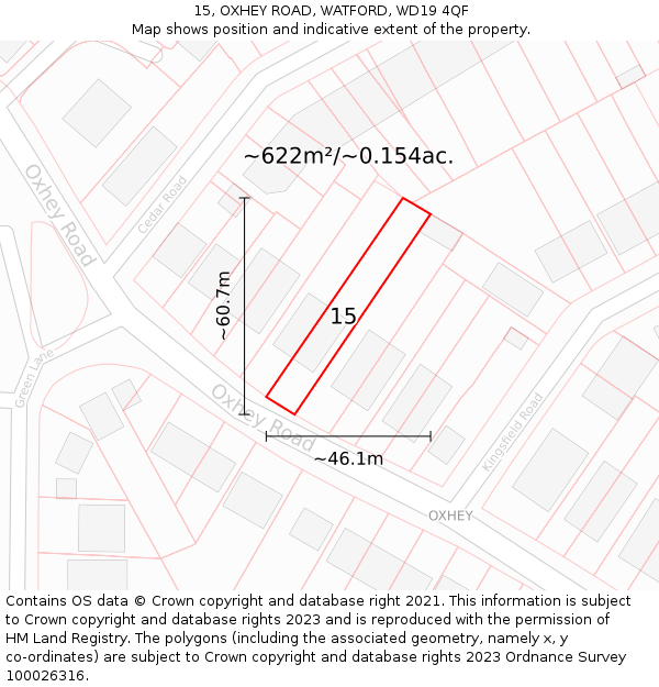 15, OXHEY ROAD, WATFORD, WD19 4QF: Plot and title map