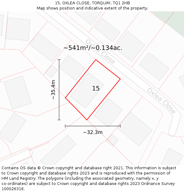 15, OXLEA CLOSE, TORQUAY, TQ1 2HB: Plot and title map