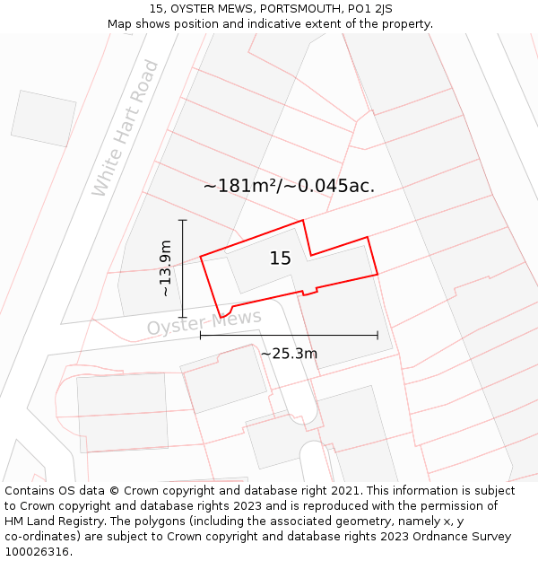 15, OYSTER MEWS, PORTSMOUTH, PO1 2JS: Plot and title map