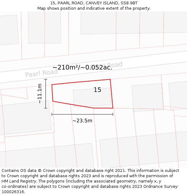 15, PAARL ROAD, CANVEY ISLAND, SS8 9BT: Plot and title map