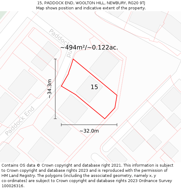 15, PADDOCK END, WOOLTON HILL, NEWBURY, RG20 9TJ: Plot and title map