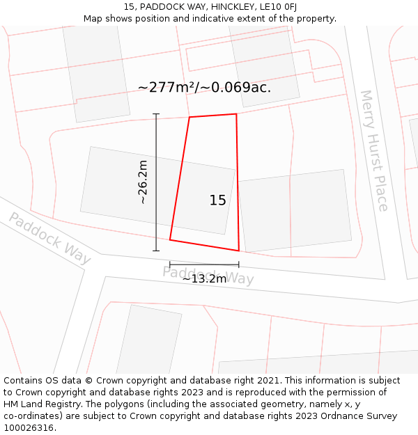 15, PADDOCK WAY, HINCKLEY, LE10 0FJ: Plot and title map