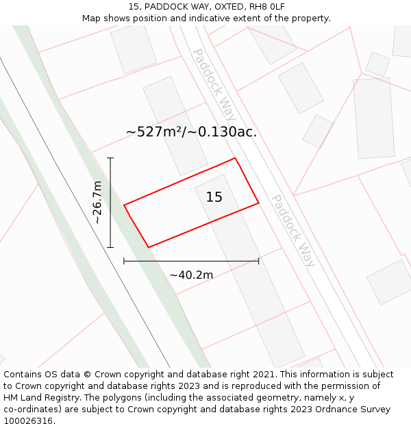 15, PADDOCK WAY, OXTED, RH8 0LF: Plot and title map