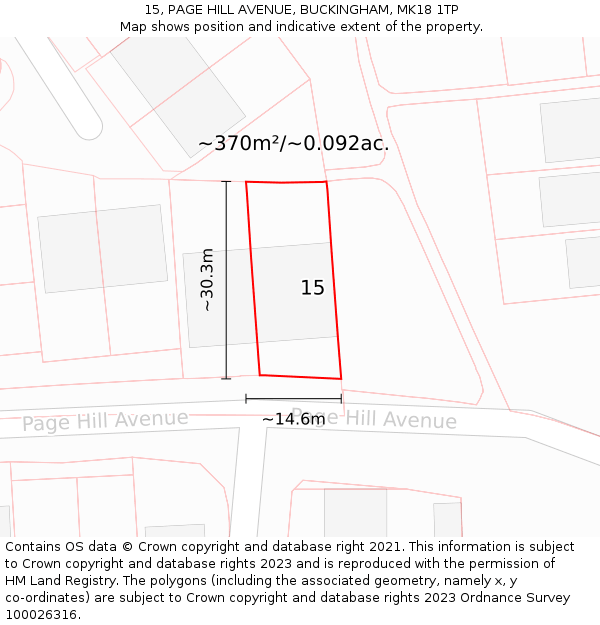 15, PAGE HILL AVENUE, BUCKINGHAM, MK18 1TP: Plot and title map