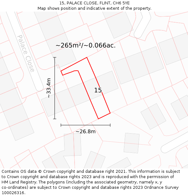 15, PALACE CLOSE, FLINT, CH6 5YE: Plot and title map