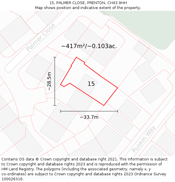 15, PALMER CLOSE, PRENTON, CH43 9HH: Plot and title map