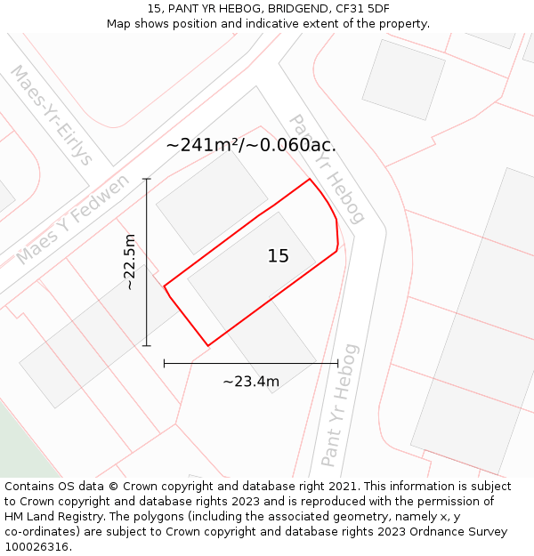 15, PANT YR HEBOG, BRIDGEND, CF31 5DF: Plot and title map