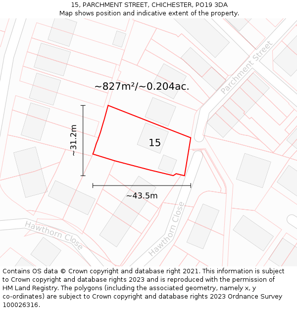 15, PARCHMENT STREET, CHICHESTER, PO19 3DA: Plot and title map