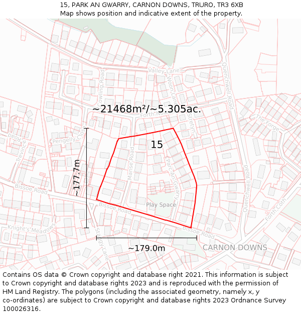 15, PARK AN GWARRY, CARNON DOWNS, TRURO, TR3 6XB: Plot and title map