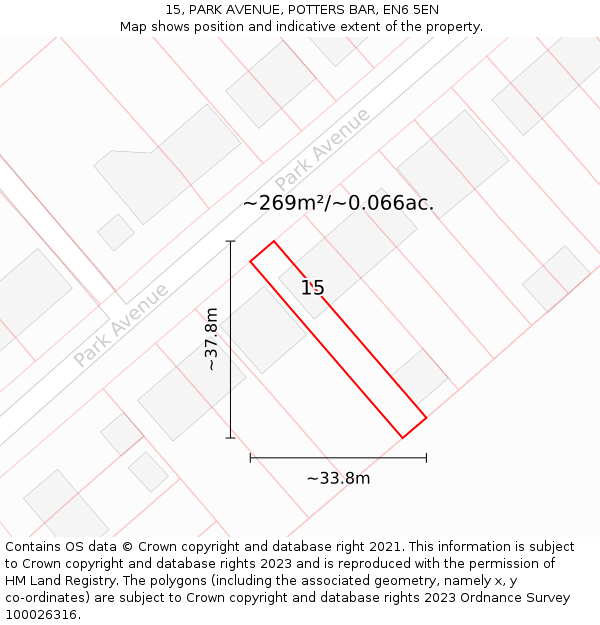 15, PARK AVENUE, POTTERS BAR, EN6 5EN: Plot and title map