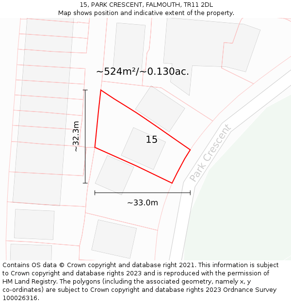 15, PARK CRESCENT, FALMOUTH, TR11 2DL: Plot and title map