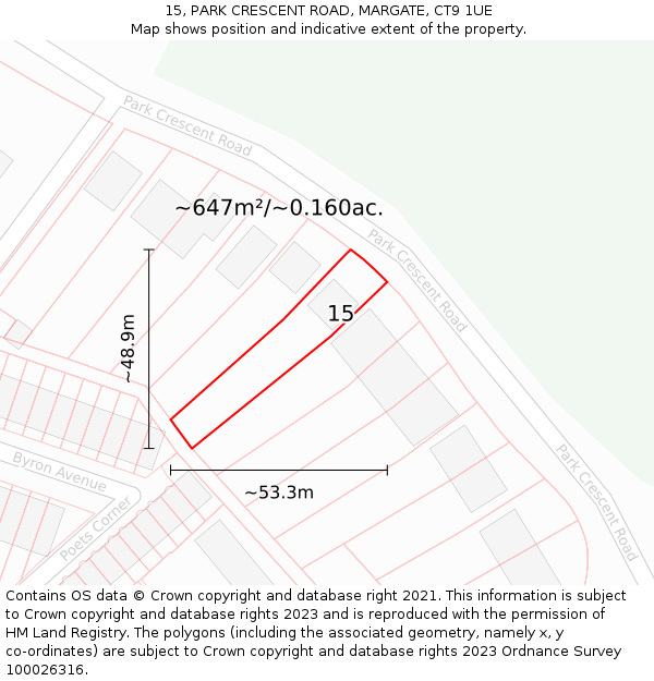 15, PARK CRESCENT ROAD, MARGATE, CT9 1UE: Plot and title map