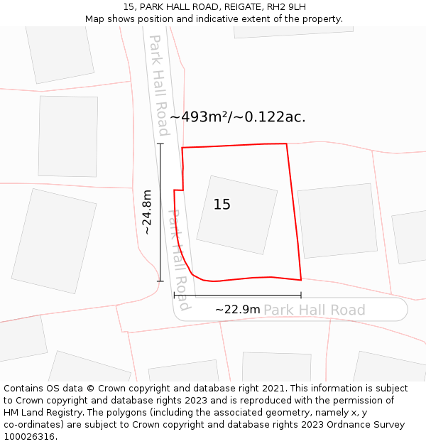 15, PARK HALL ROAD, REIGATE, RH2 9LH: Plot and title map