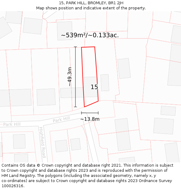 15, PARK HILL, BROMLEY, BR1 2JH: Plot and title map